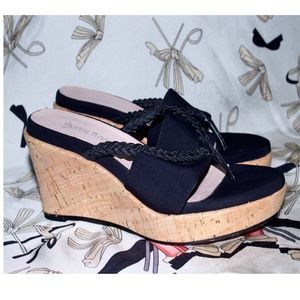 Taryn Rose Keely Braided Cork-Wedge Sandal, Black